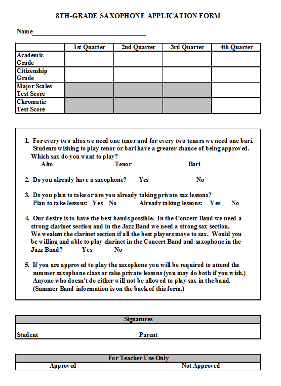 8th-Grade Saxophone Application