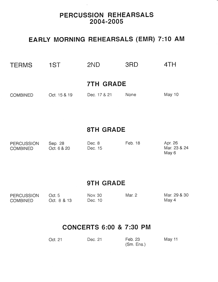 Percussion Playing Test List